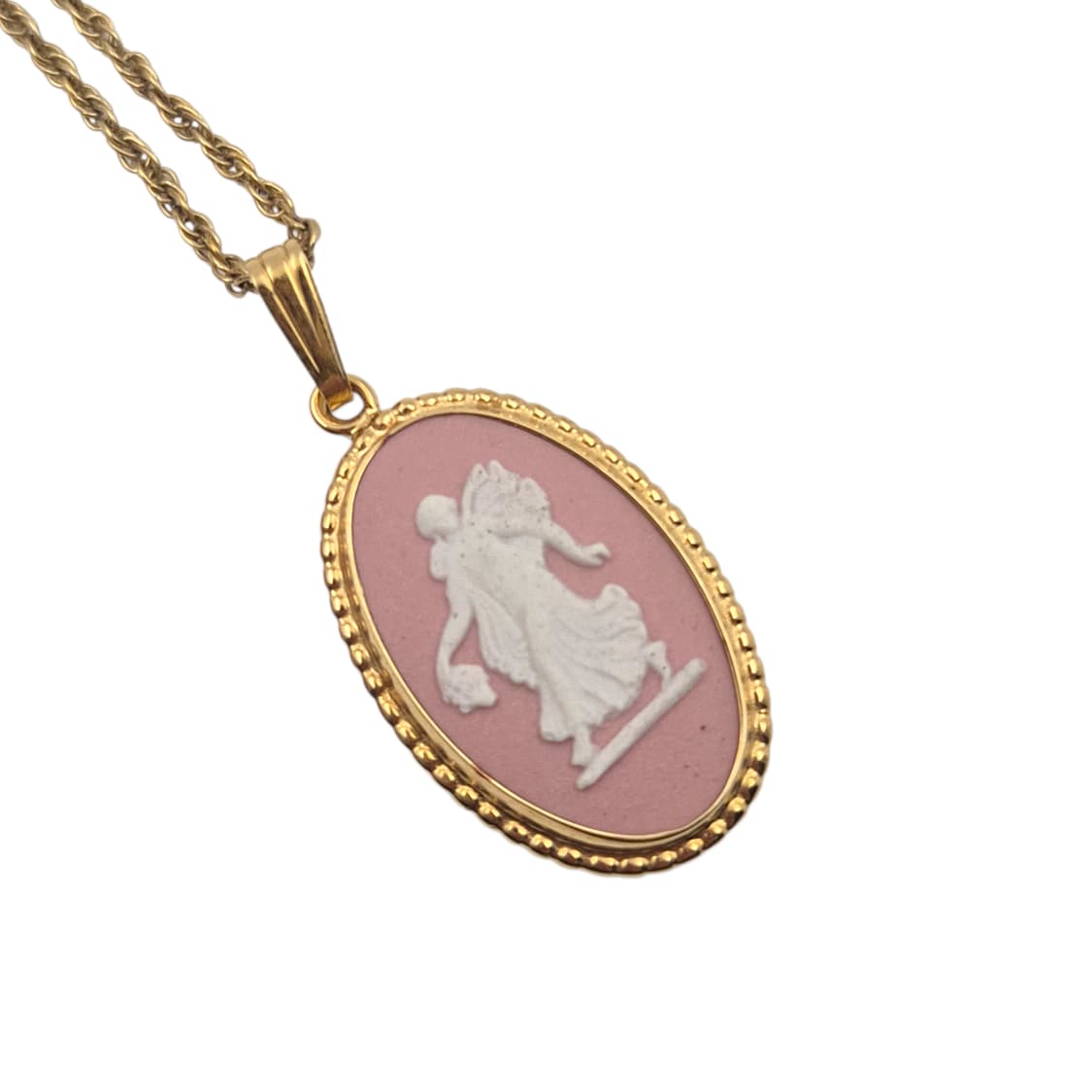80s 영국 웨지우드 핑크 천사 카메오 목걸이 상품이미지1