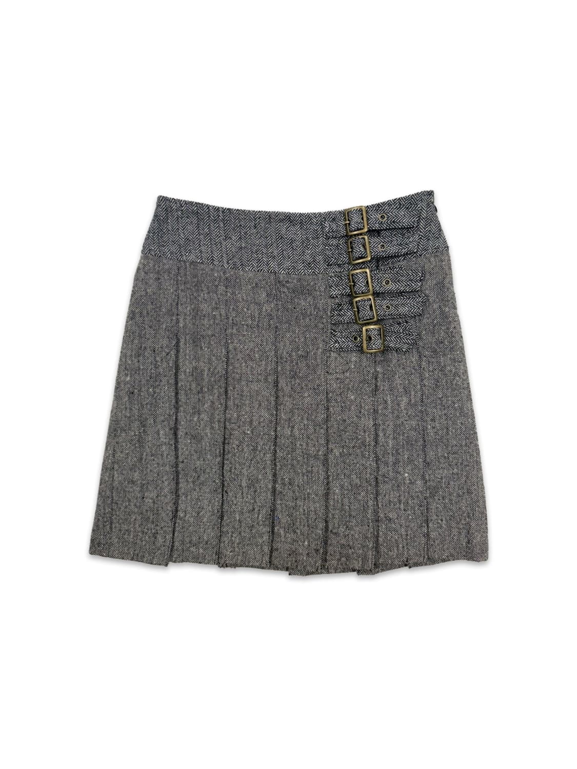 빈티지 그레이 버클 플리츠 미니 스커트 상품이미지1