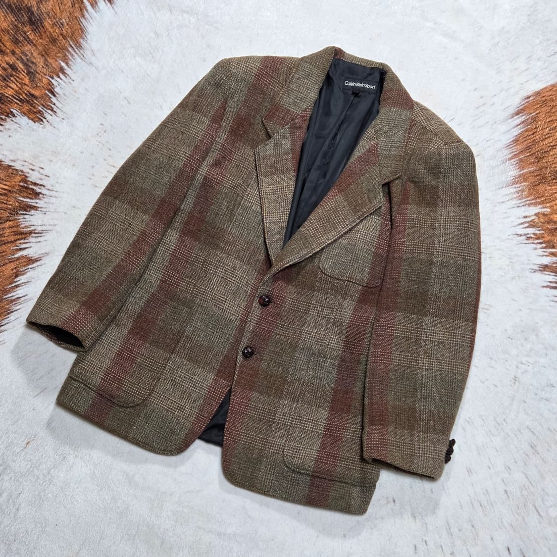 캘빈 클라인 모소재 브라운 체크 블레이저 자켓 상품이미지1