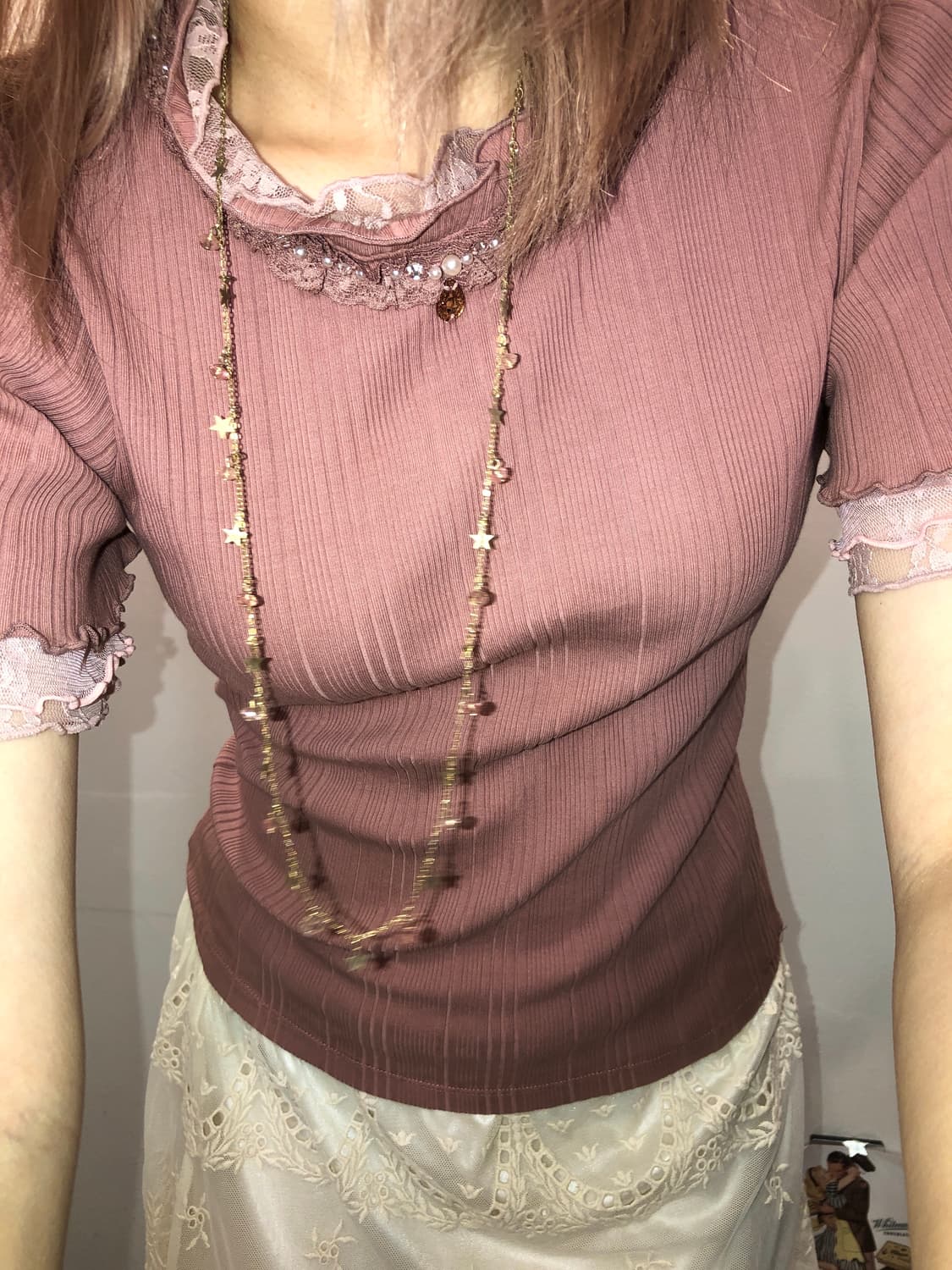 Axes femme 로즈 핑크 로걀 레이스탑 상품이미지5