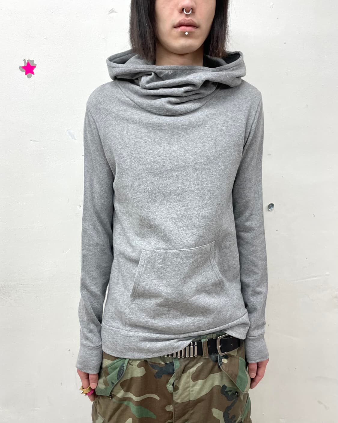 High-neck Gray Basic Hoodie 상품이미지3