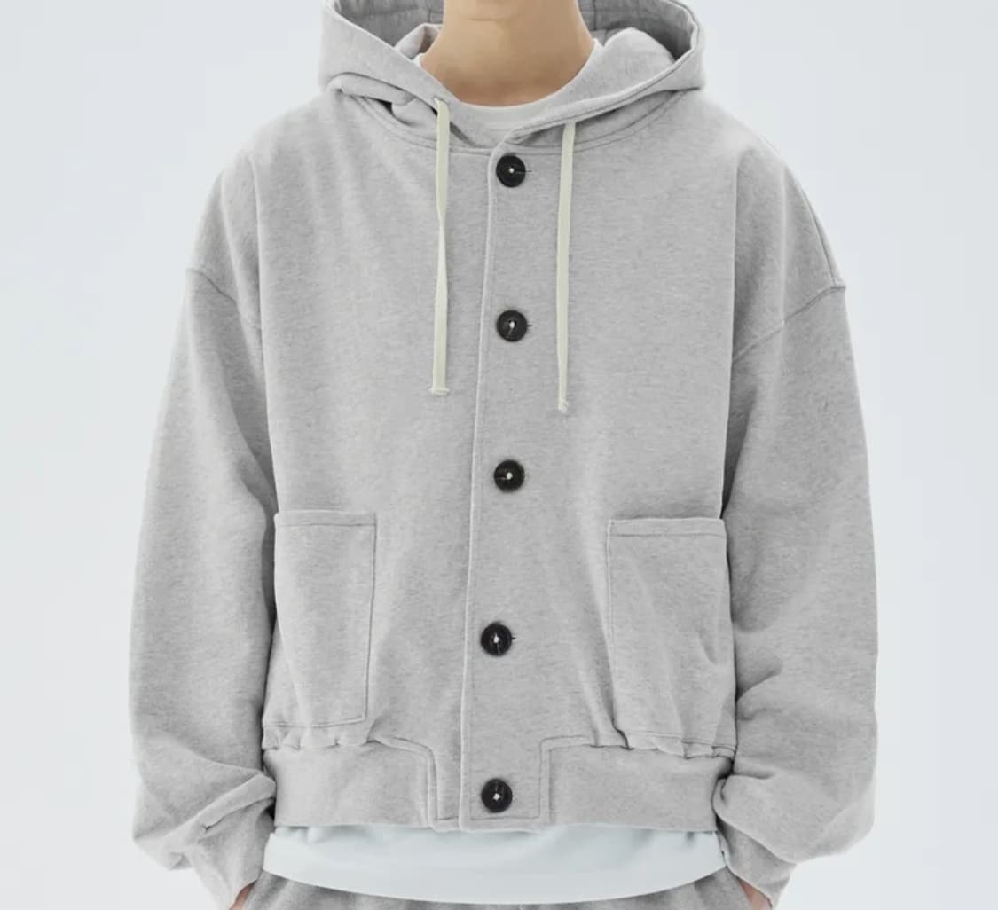 트릴리온 헤비코튼 버튼다운 스웨트 후드 자켓 GRAY (XL) 상품이미지3