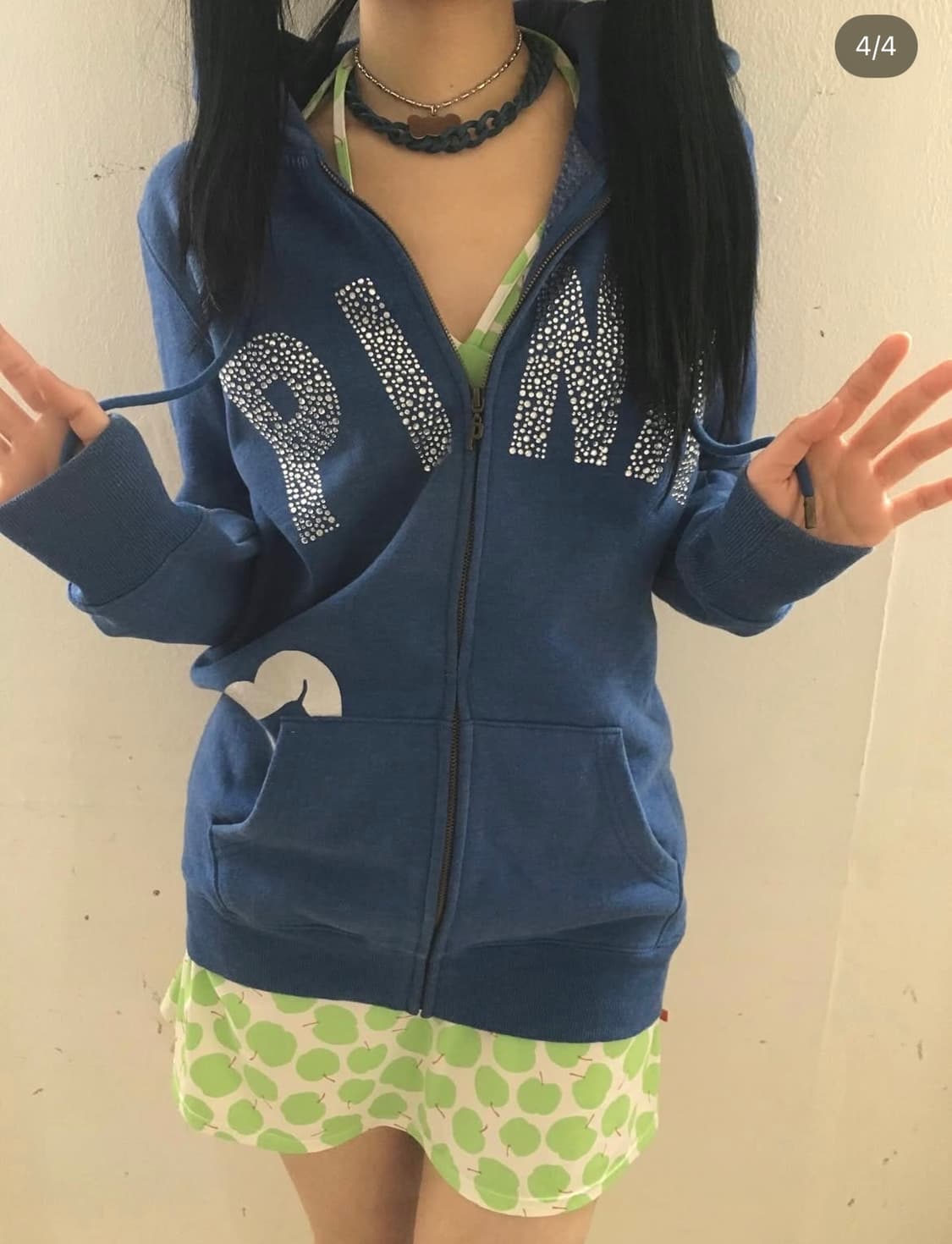 PINK 블루 큐빅 후드집업  상품이미지1