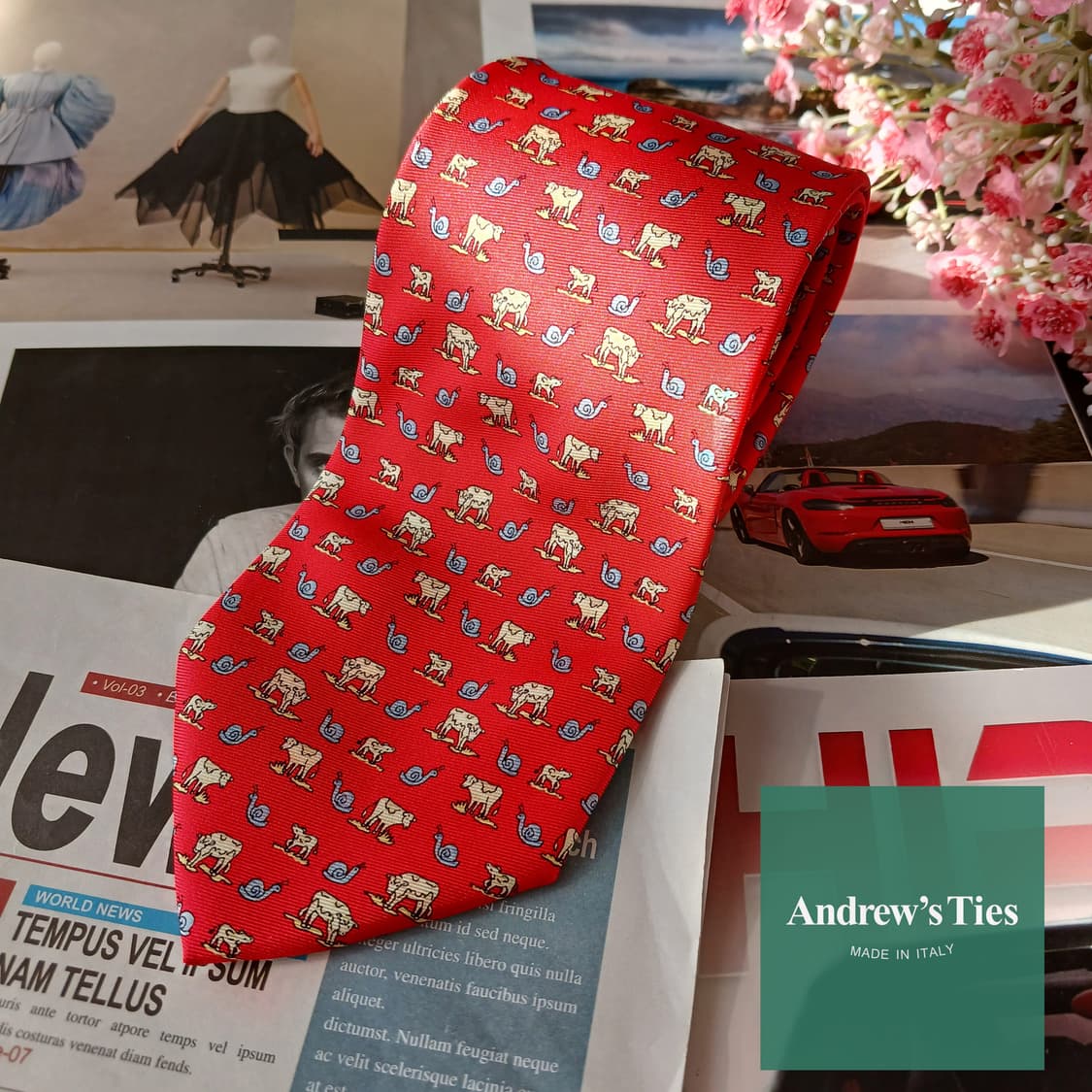 앤드류스타이 소 & 달팽이 모티브 넥타이 8.6cm A+등급 A19767 상품이미지2