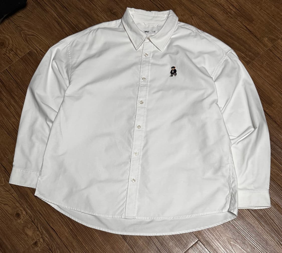 [2XL] 스파오 베어 오버핏 화이트 코튼 셔츠 상품이미지2