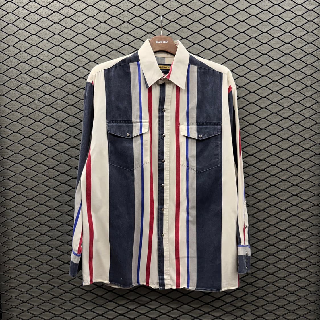 USA VINTAGE 아메리칸 데님셔츠 버티컬 스트라이프 패턴 백 요크컷 상품이미지2