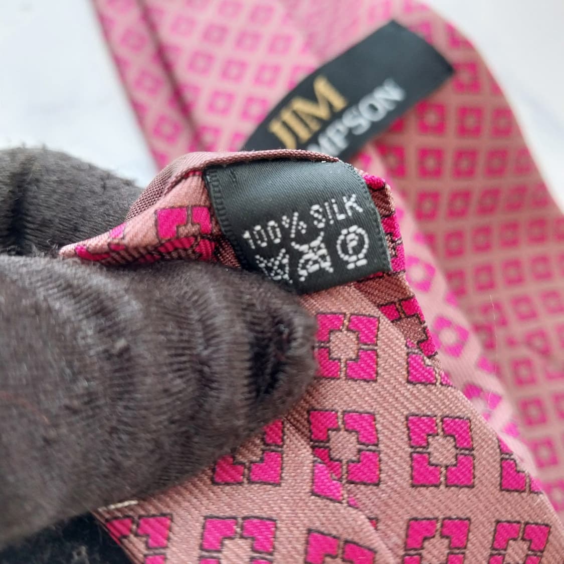 짐톰슨 실크 핑크 패턴 넥타이 9.2cm A+~A등급 K2504 상품이미지9