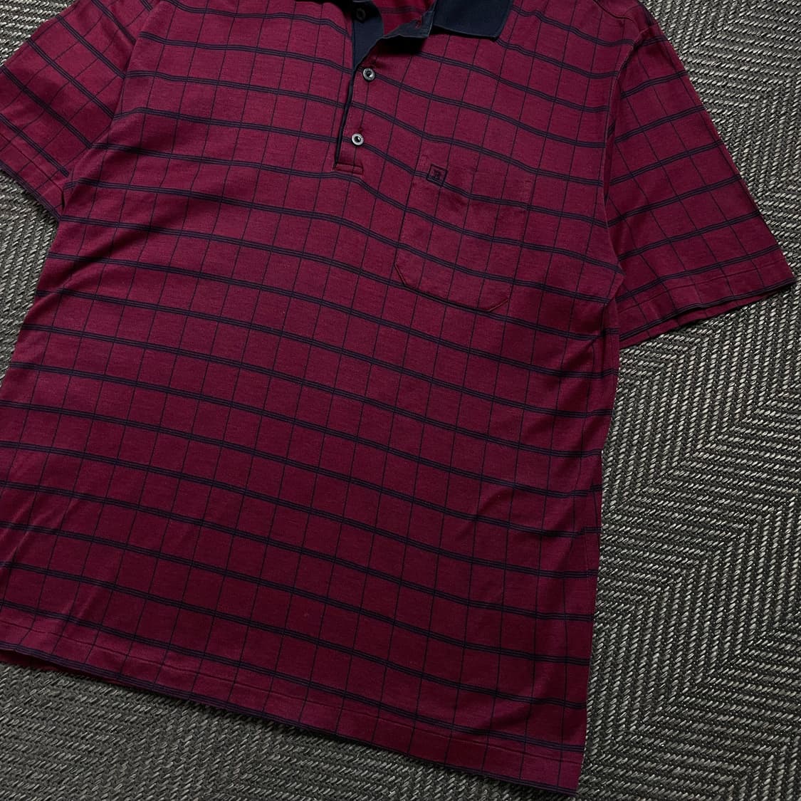 90s 발망 아카이브 체크 패턴 카라넥 반팔 티셔츠y 4535 상품이미지3