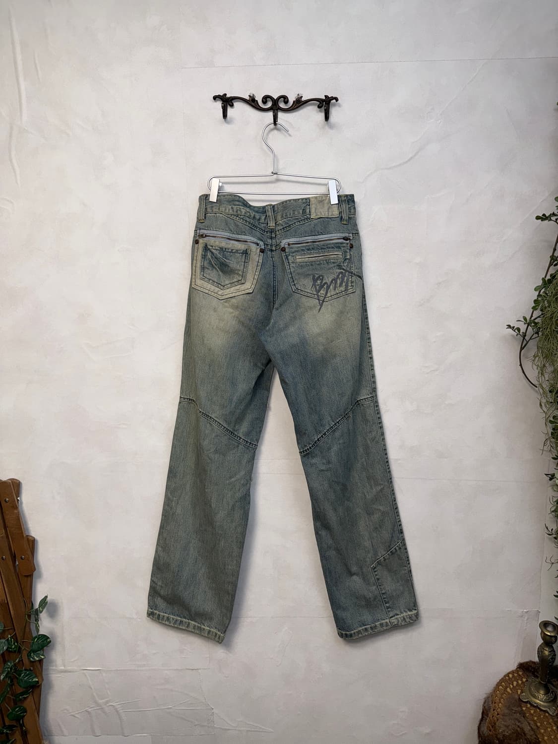 BNX washing denim slit damage wode pants 상품이미지4