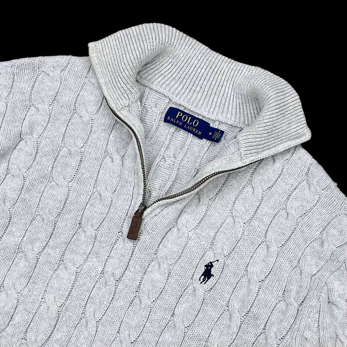 폴로랄프로렌 라이트 그레이 꽈배기 코튼 니트 반집업 상품이미지4