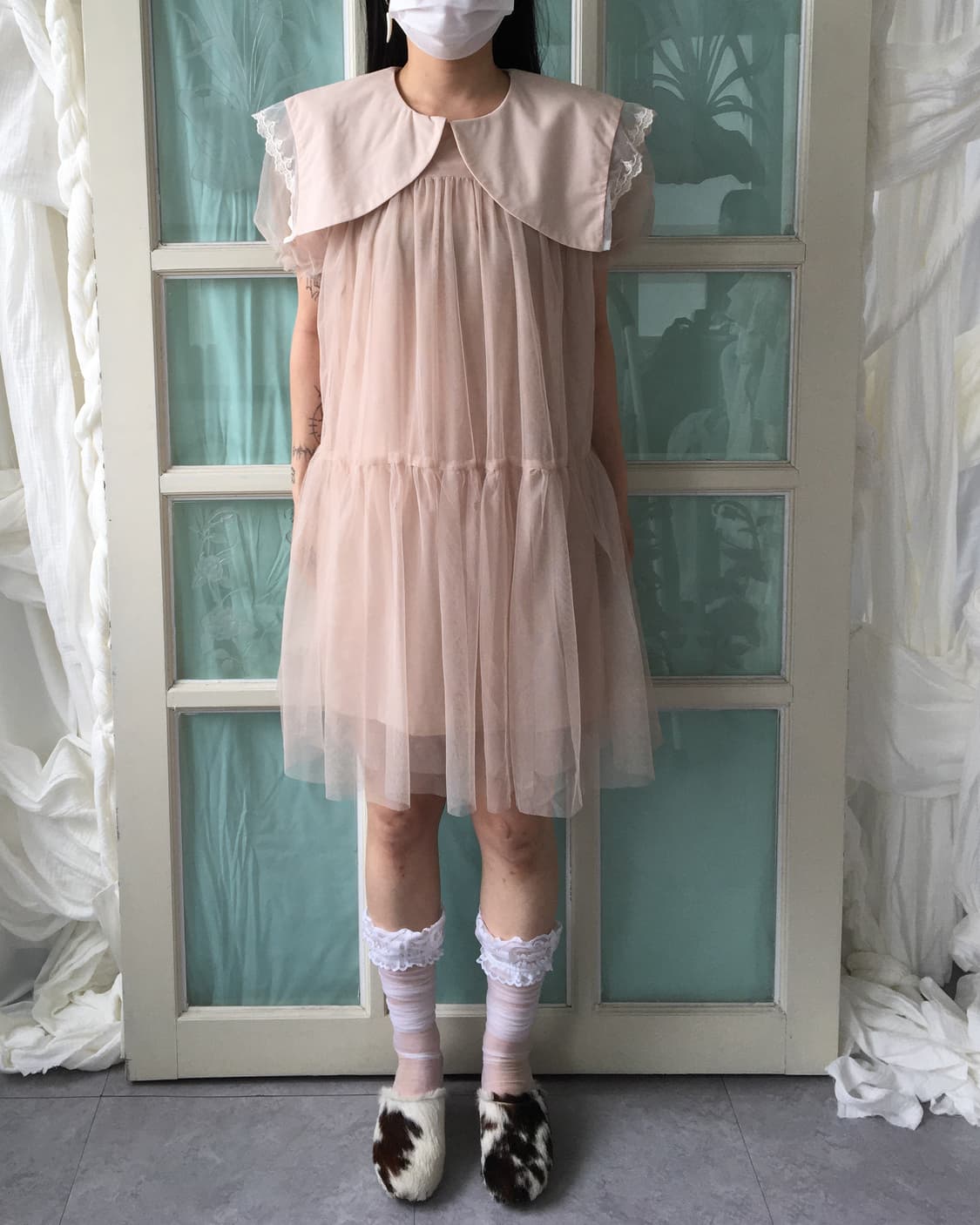 Lace trimming sailor collar point sha on 상품이미지6