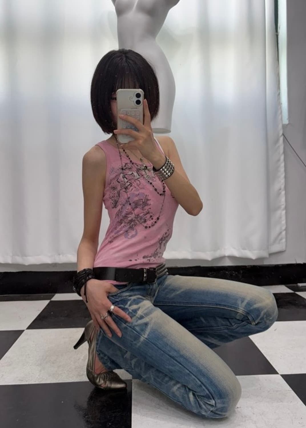 🎸프린팅 핑크 슬리브리스🎸 상품이미지2