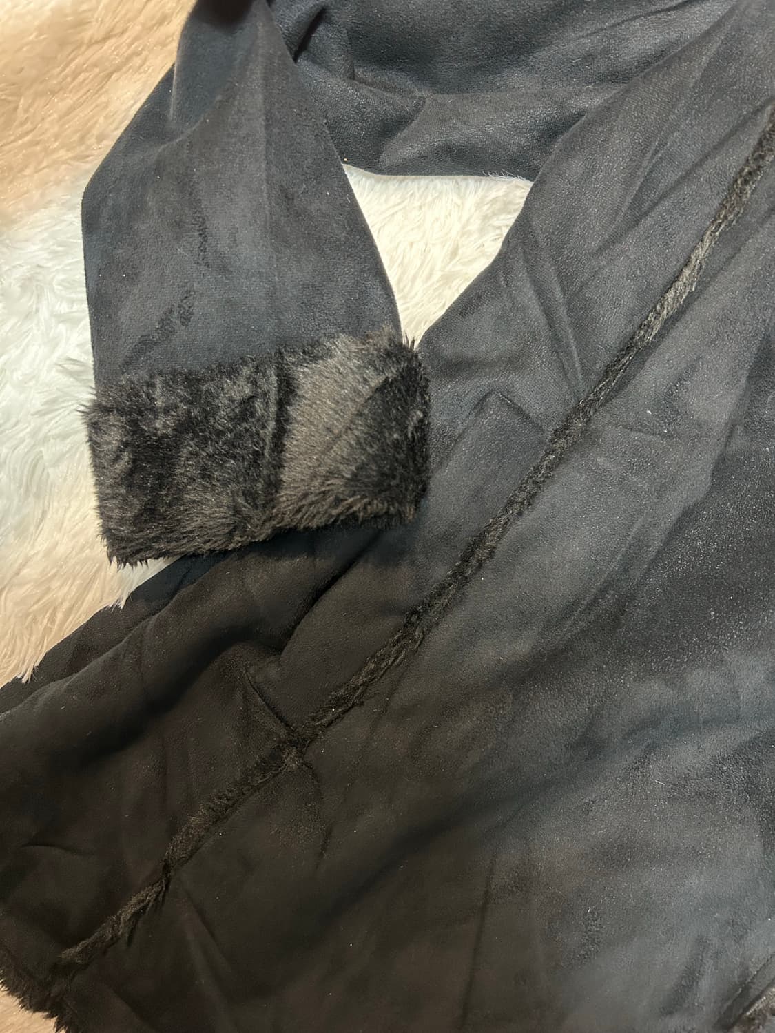 black fur lining detail suade hood coat 상품이미지3