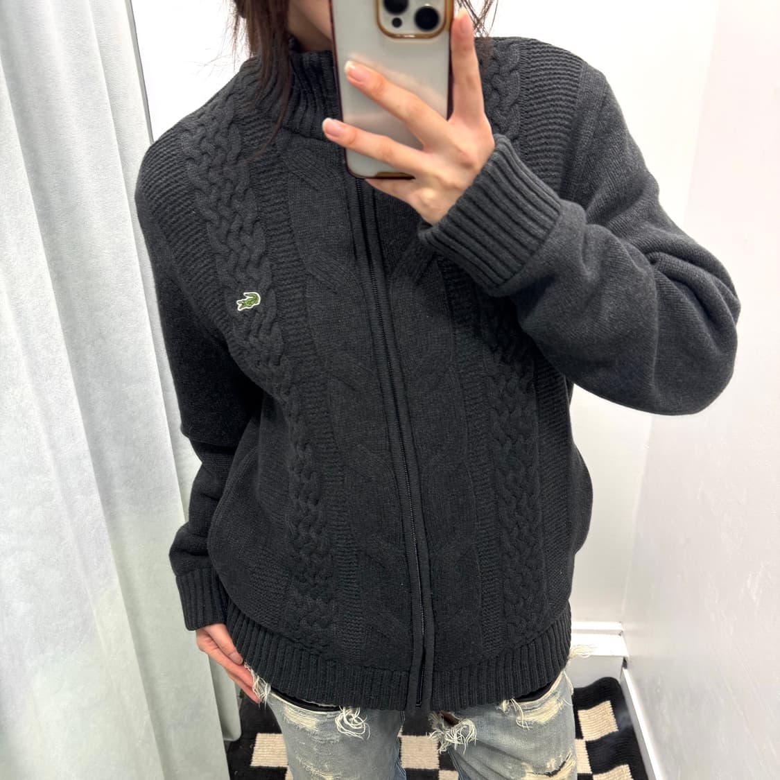 라코스테 그레이 케이블 누빔 니트 집업 상품이미지1