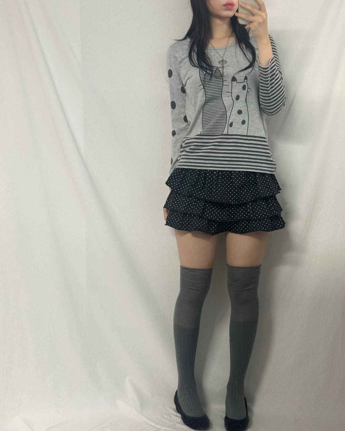 캣 프린티드 패턴 레깅스 스커트 3pcs SET 상품이미지4
