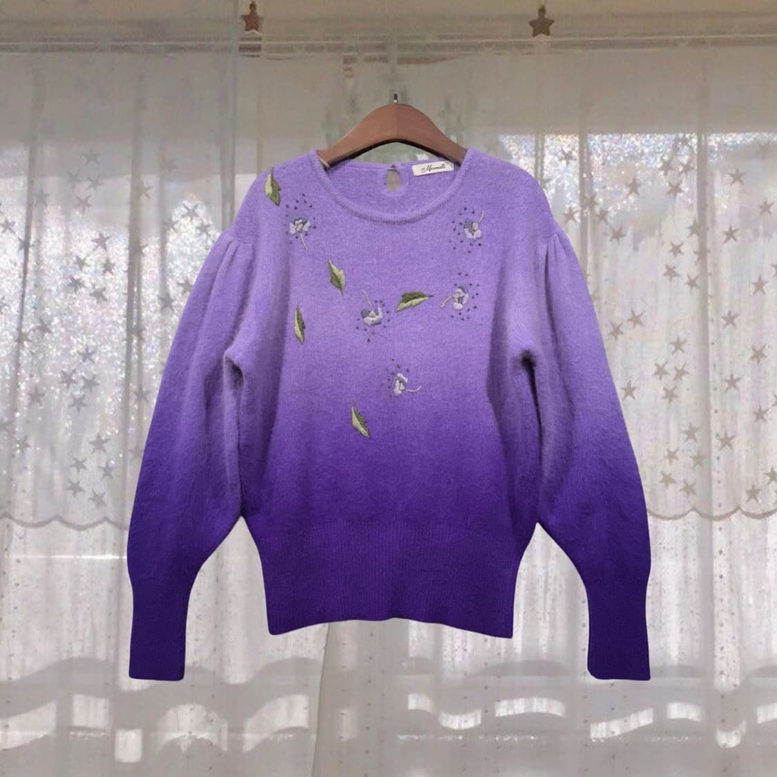 일본 빈티지 앙고라 그라데이션 자수 퍼프 니트 상품이미지1