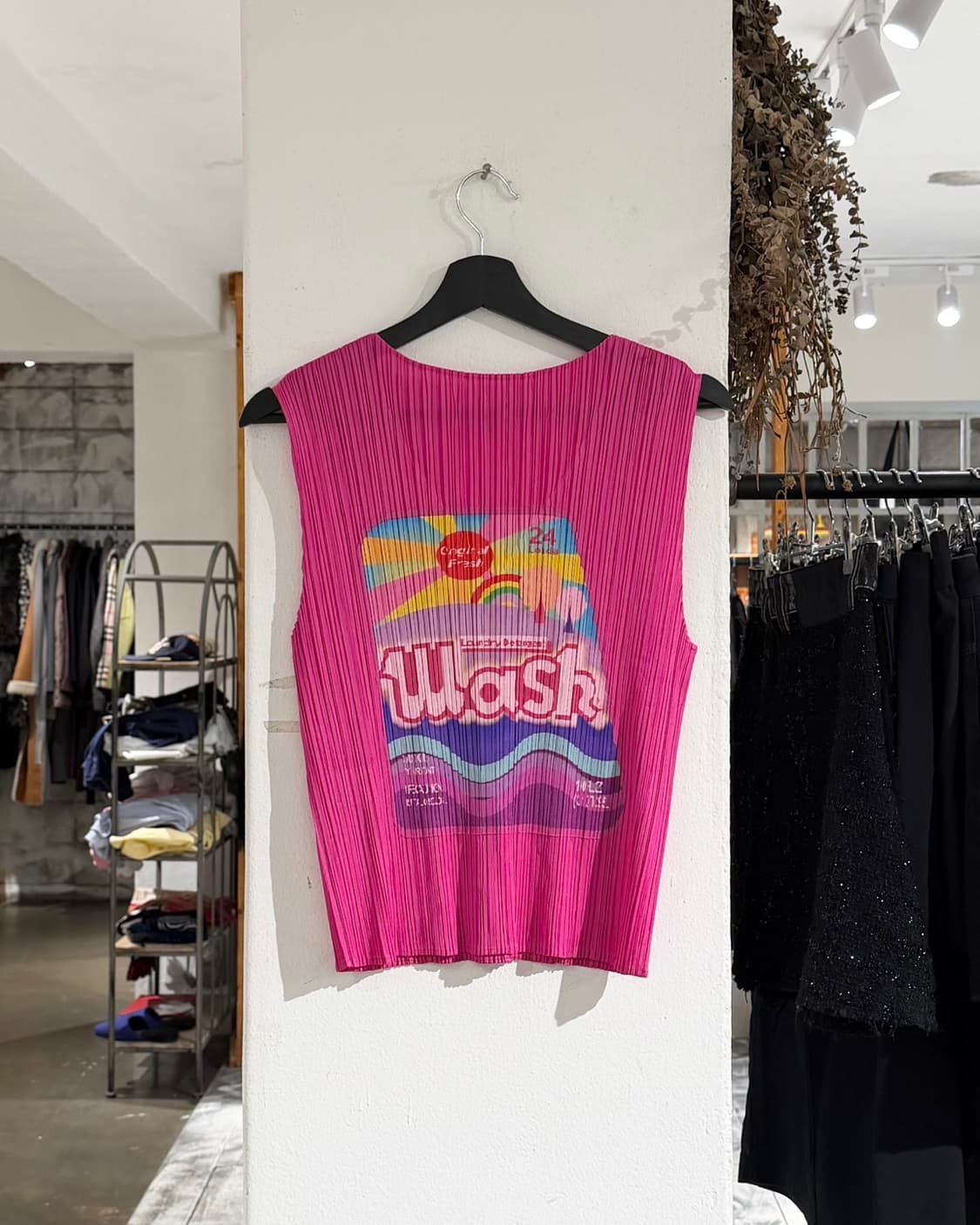 플리츠 플리즈 핑크 버튼업 백 프린팅 슬리브리스 탑 상품이미지6