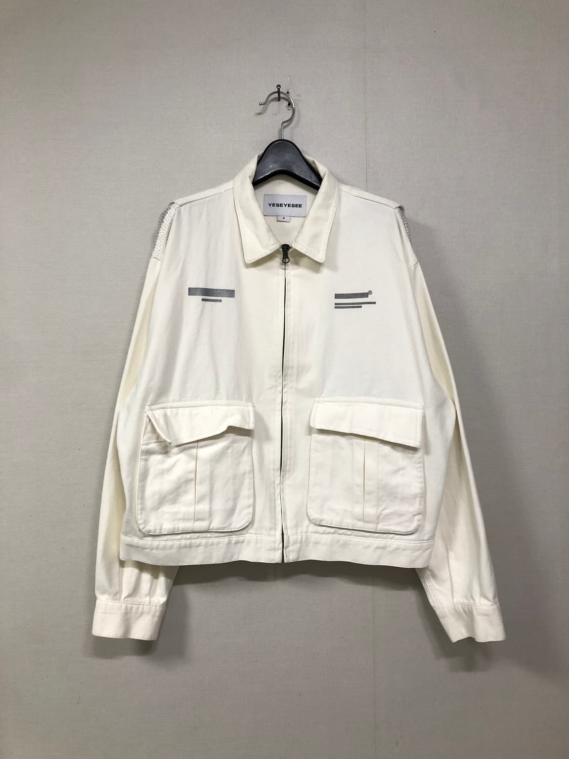 예스아이씨 오버핏 부드러운 메쉬 코튼 트러커 봄버 자켓 _ 아이보리 M 상품이미지3
