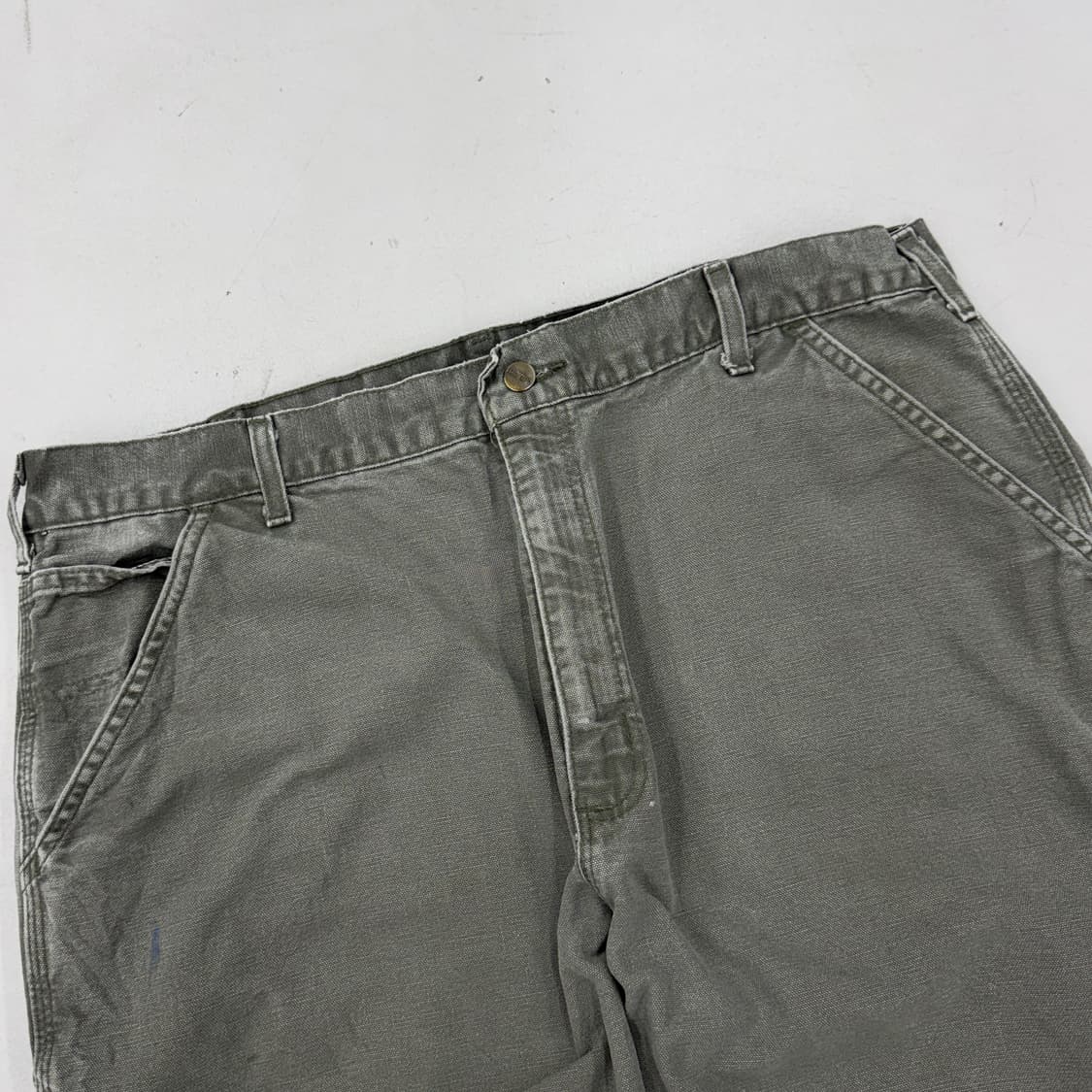 칼하트 OG 모스그린 가죽패치 카펜터 덕캔버스 와이드 워크팬츠 상품이미지4