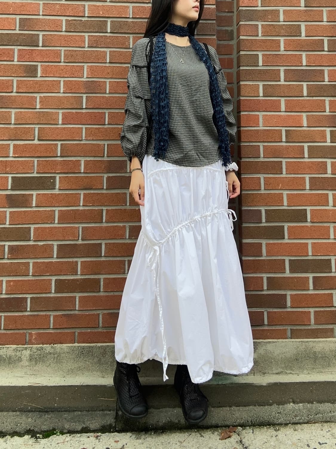 Check shirring ballon blouse 상품이미지1