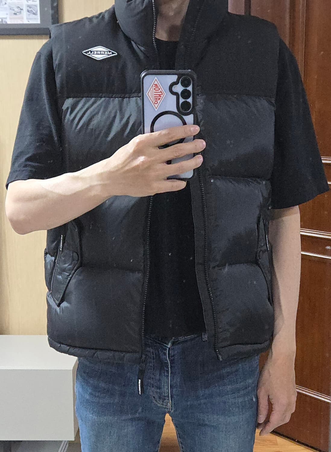 (착샷) 머렐 패딩 베스트 구스 다운 컬러블럭 상품이미지10