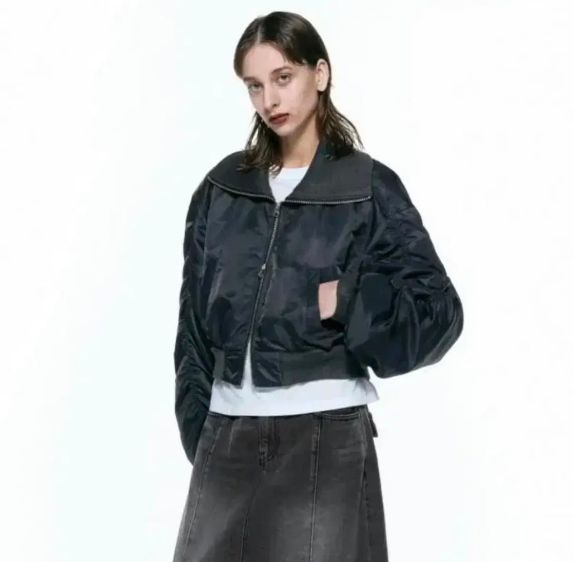 인사일런스우먼 셔링 봄버 ma-1 점퍼 블랙 상품이미지1