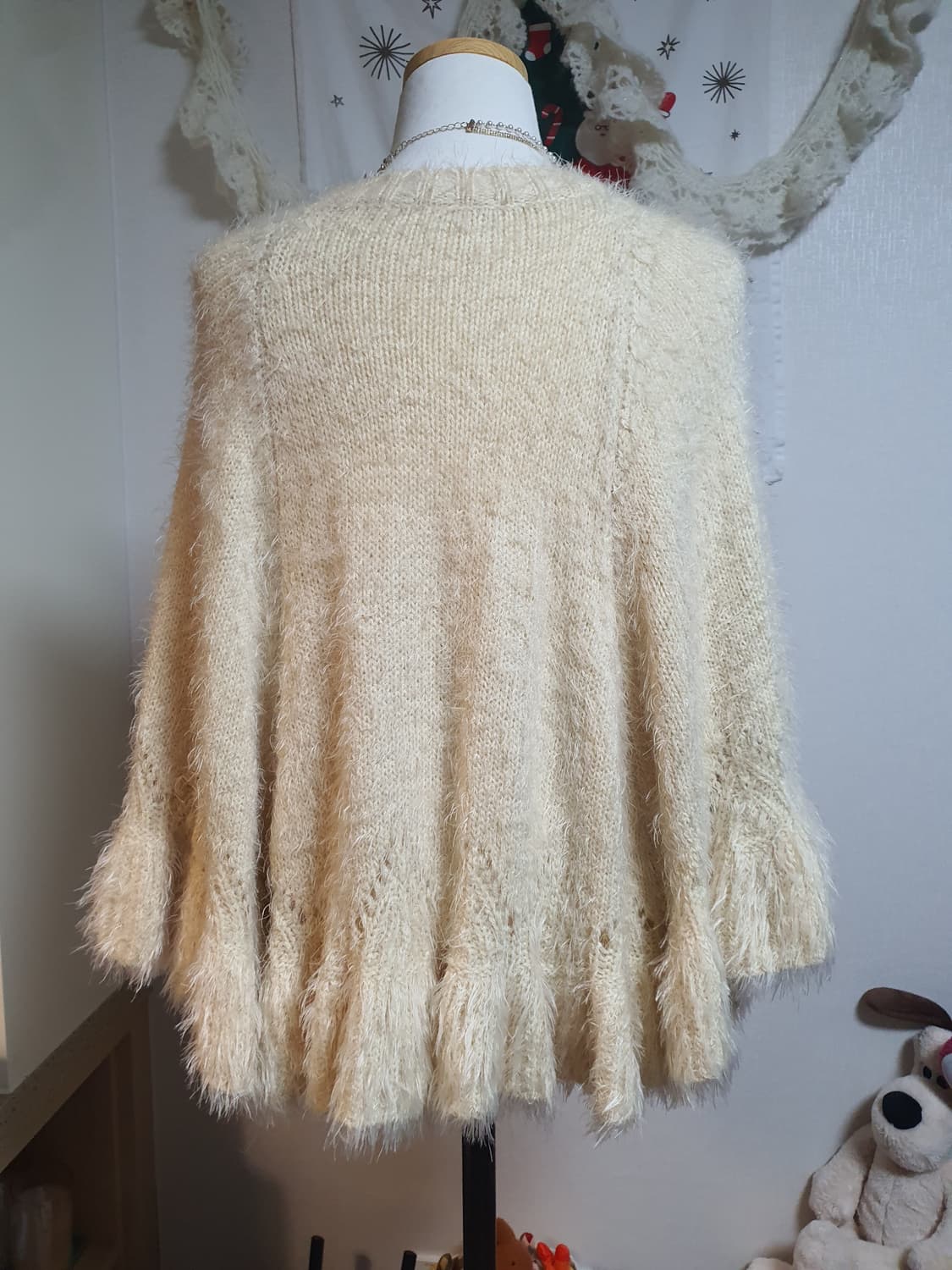 [모리걸] 아이보리 털실 니트 루즈핏 케이프 달천 사와코 상품이미지4