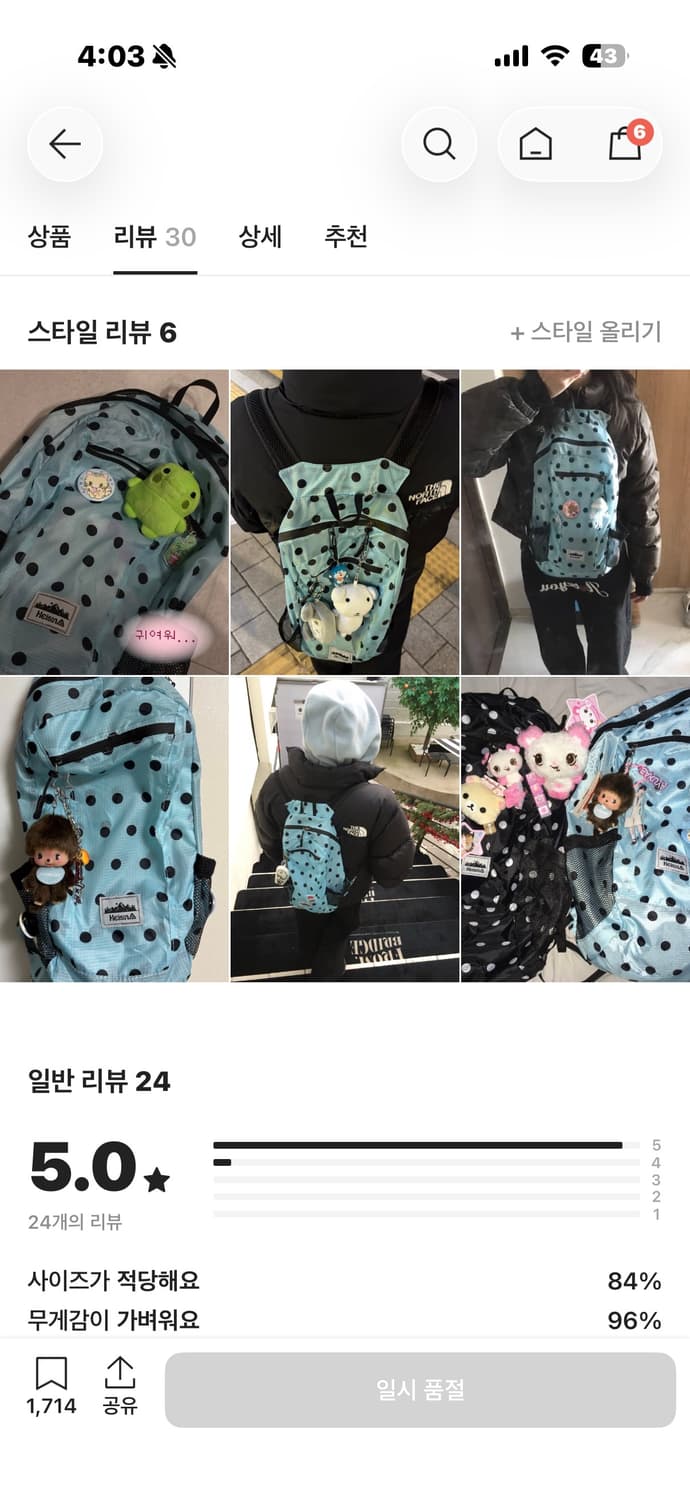 하이산 도트 백팩 스카이 상품이미지2