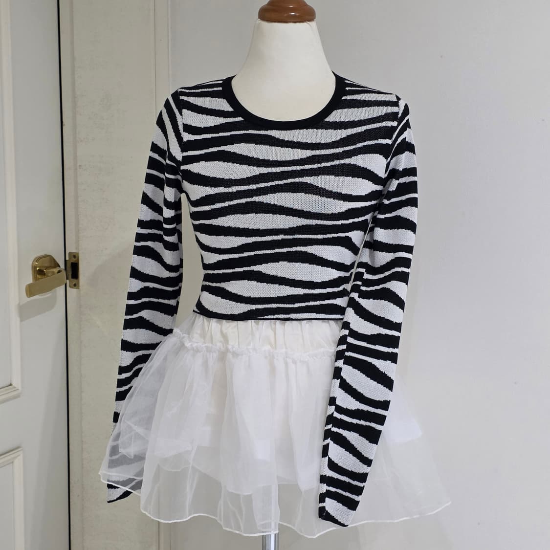 빈티지 지브라 y2k 스트랩 크롭 니트 긴팔티셔츠 상품이미지3