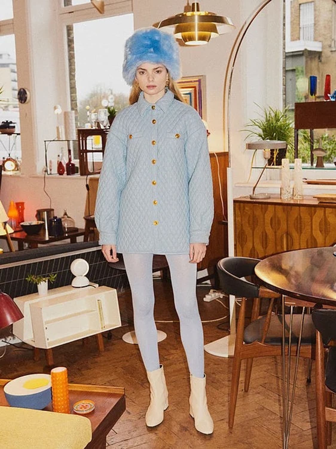 하우스오브써니 퀼트 셔츠 자켓 블루 uk6 상품이미지1