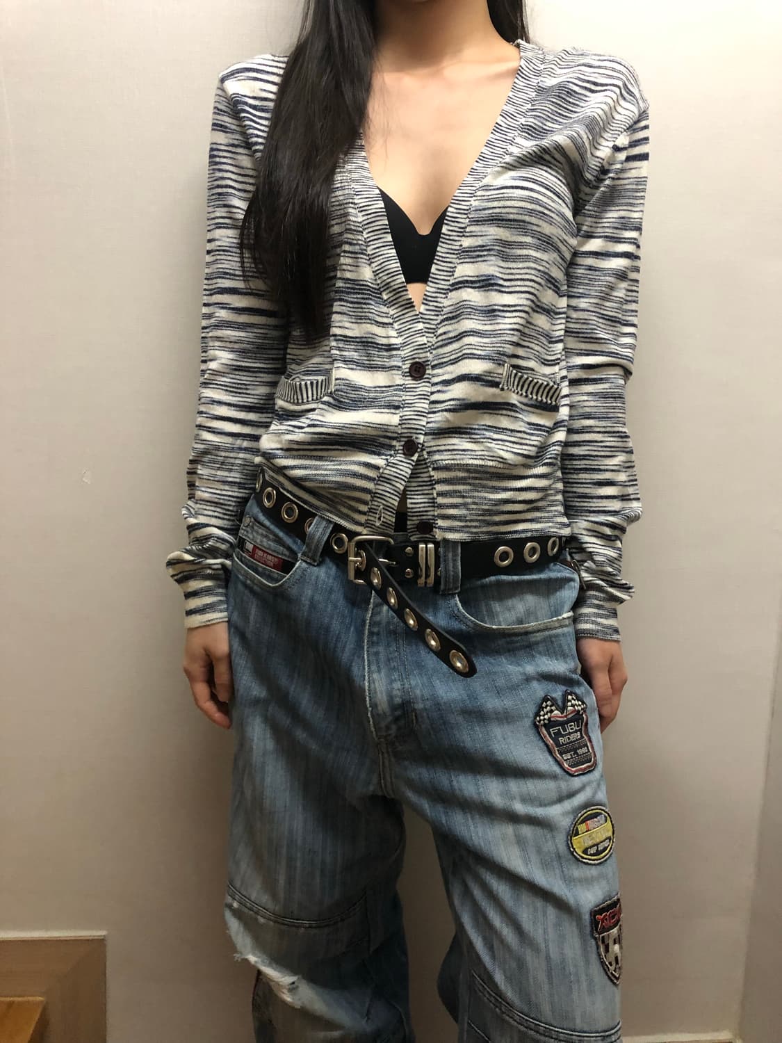 빈티지 코데즈컴바인 그레이 스트라이프 가디건 상품이미지5