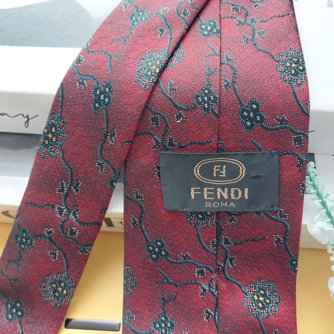 펜디 실크 와인 플로럴 자카드 넥타이 8.9cm A+~A등급 K1325
 상품이미지5