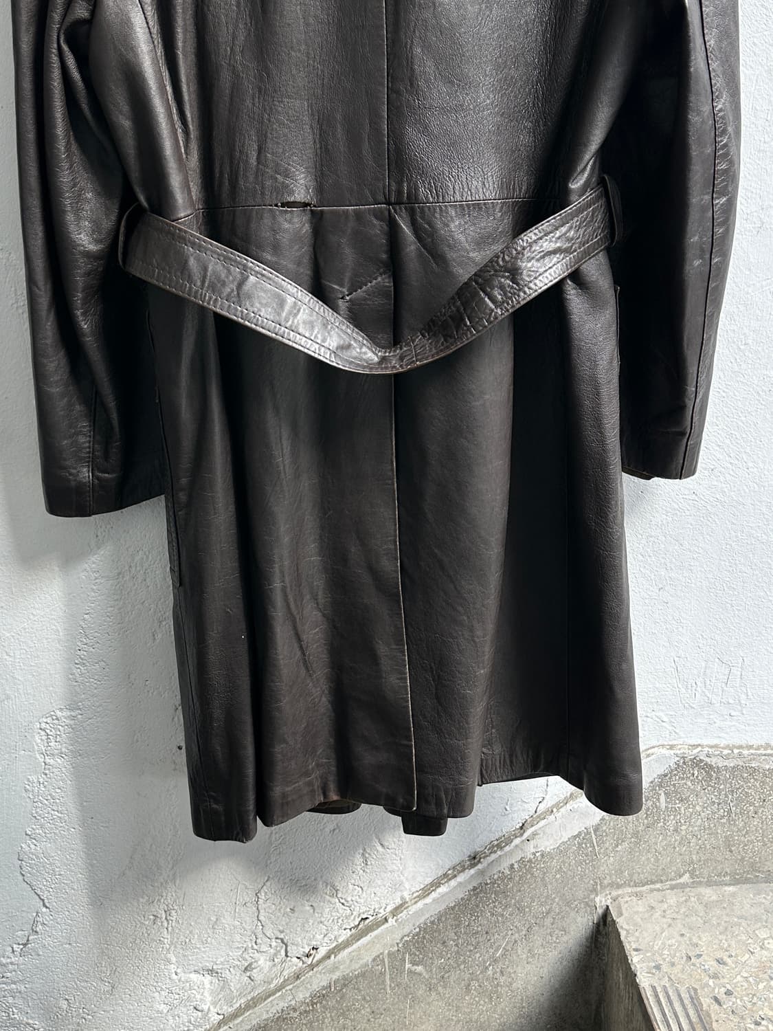 80’s 빈티지 브라운 레더 트렌치 코트 상품이미지8