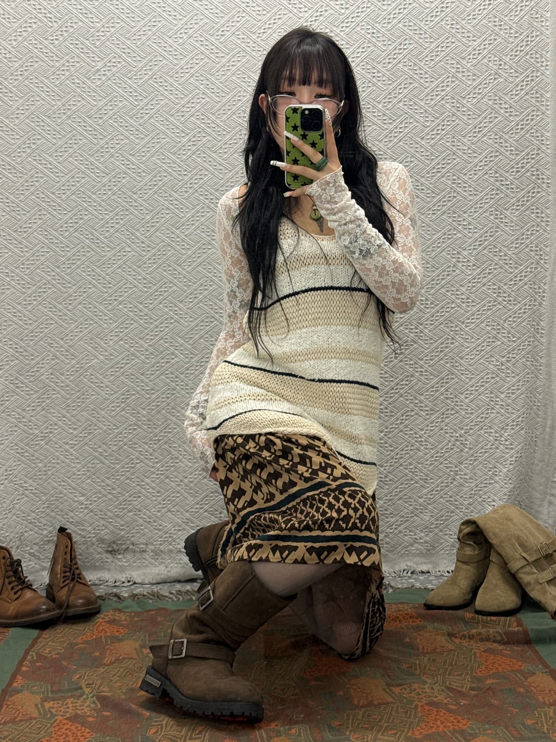 빈티지 에스닉 히피 패턴 시어 플레어 미디스커트 K0076 상품이미지2