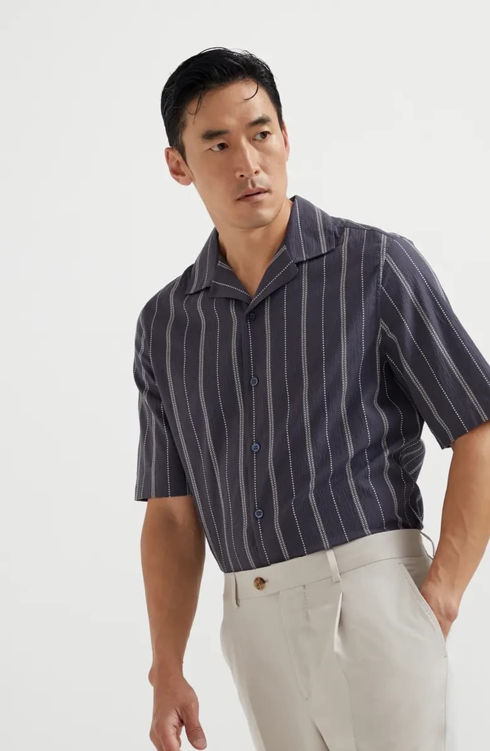 브루넬로 쿠치넬리 / 오픈 칼라 스트라이프 셔츠 / M 새상품 상품이미지1