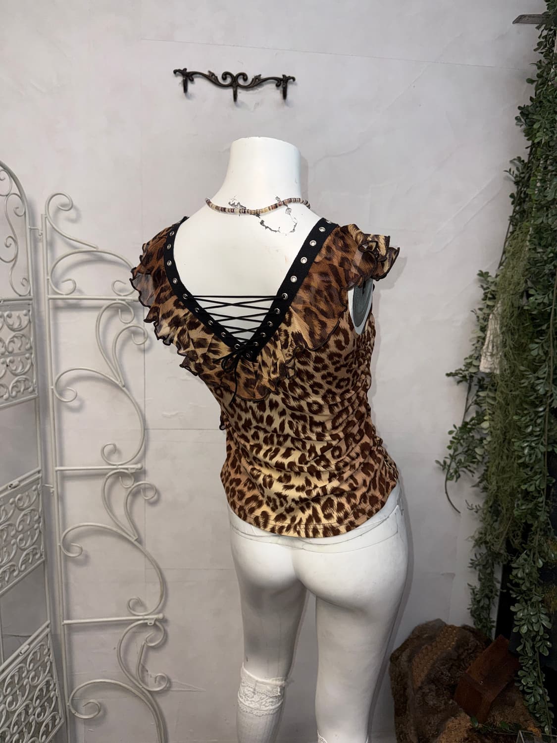 Brown leopard frill laceup sleeveless  상품이미지6