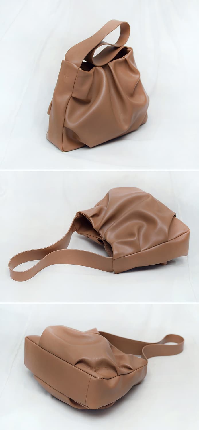 호제 (hoze) 개비 탄브라운 복스레더 카프스킨 셔링 숄더백 상품이미지3