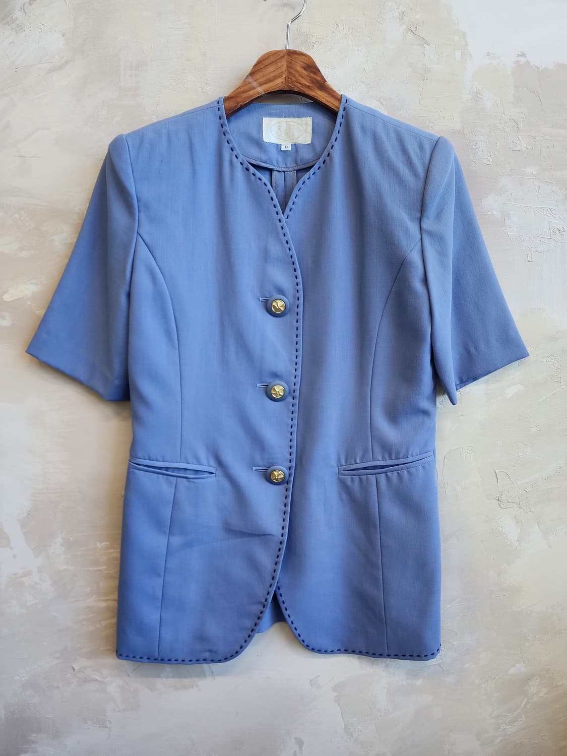 일본빈티지 라벤더 반팔 울 자켓 상품이미지1