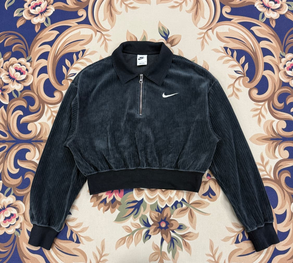 (우먼즈S)나이키  NSW 벨루어 쿼터집업티셔츠(블랙) 상품이미지1