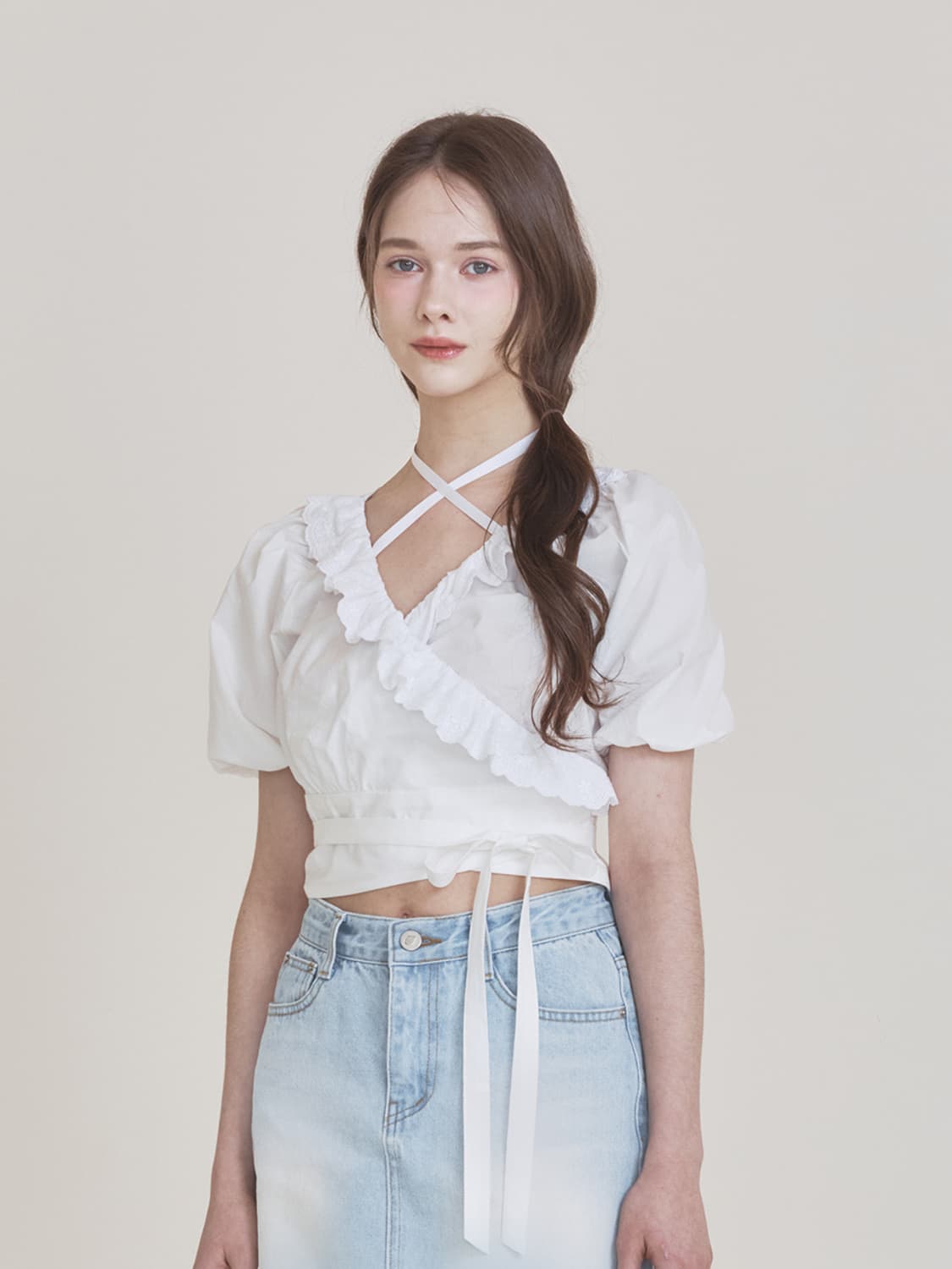 낫유어로즈 로지랩 블라우스 화이트 상품이미지1