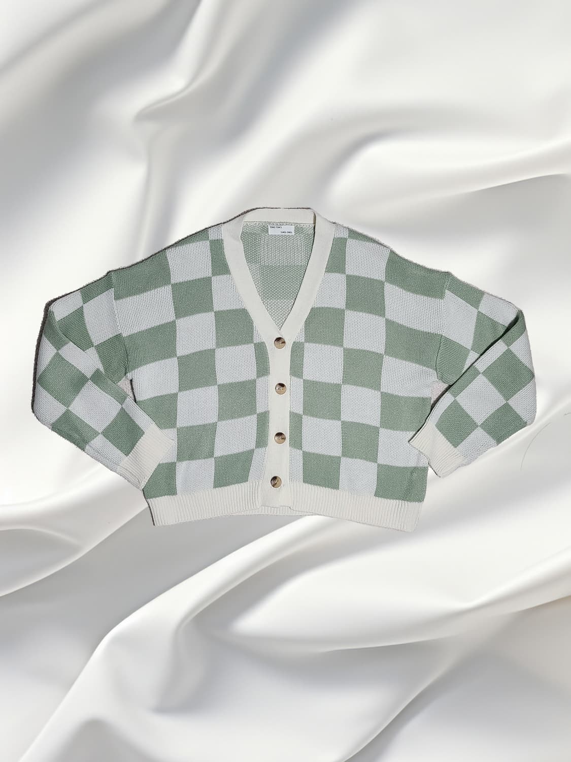 TOMO TOM’S 체크 배색 브이넥 니트 가디건 상품이미지1