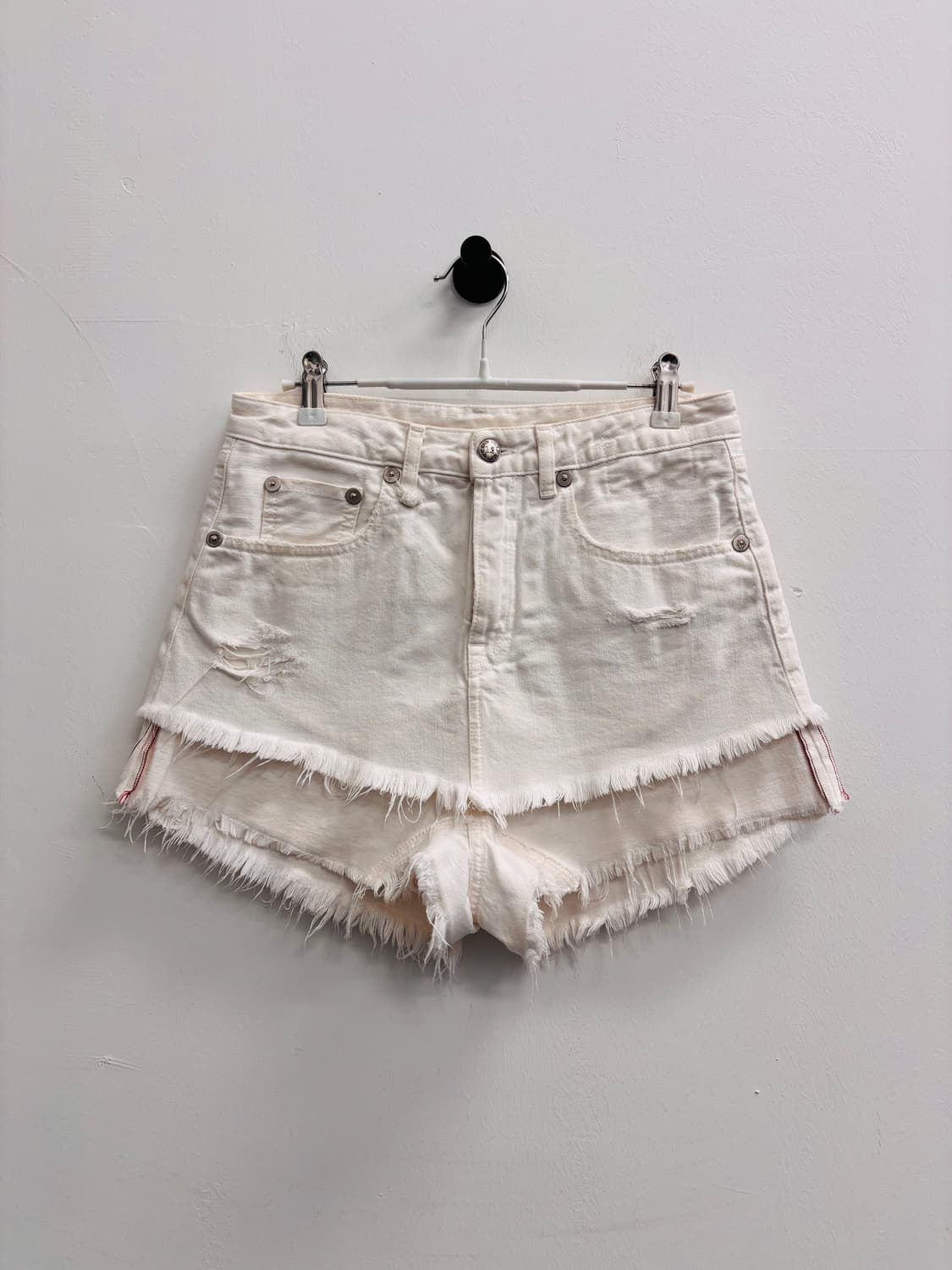 R13 더블 레이어드 컷오프 데님 쇼츠 화이트 상품이미지1