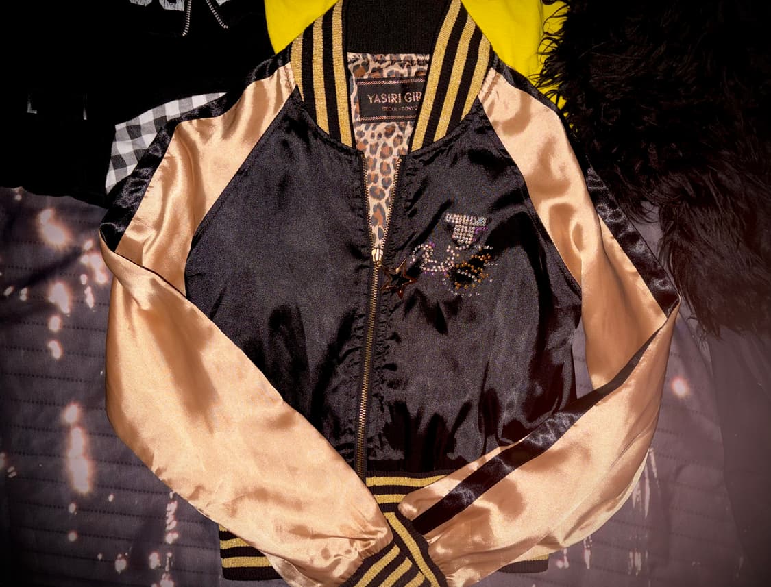 빈티지 갸루 대장 히글깔 골드 블랙 레터링 스카쟌 자켓 상품이미지1