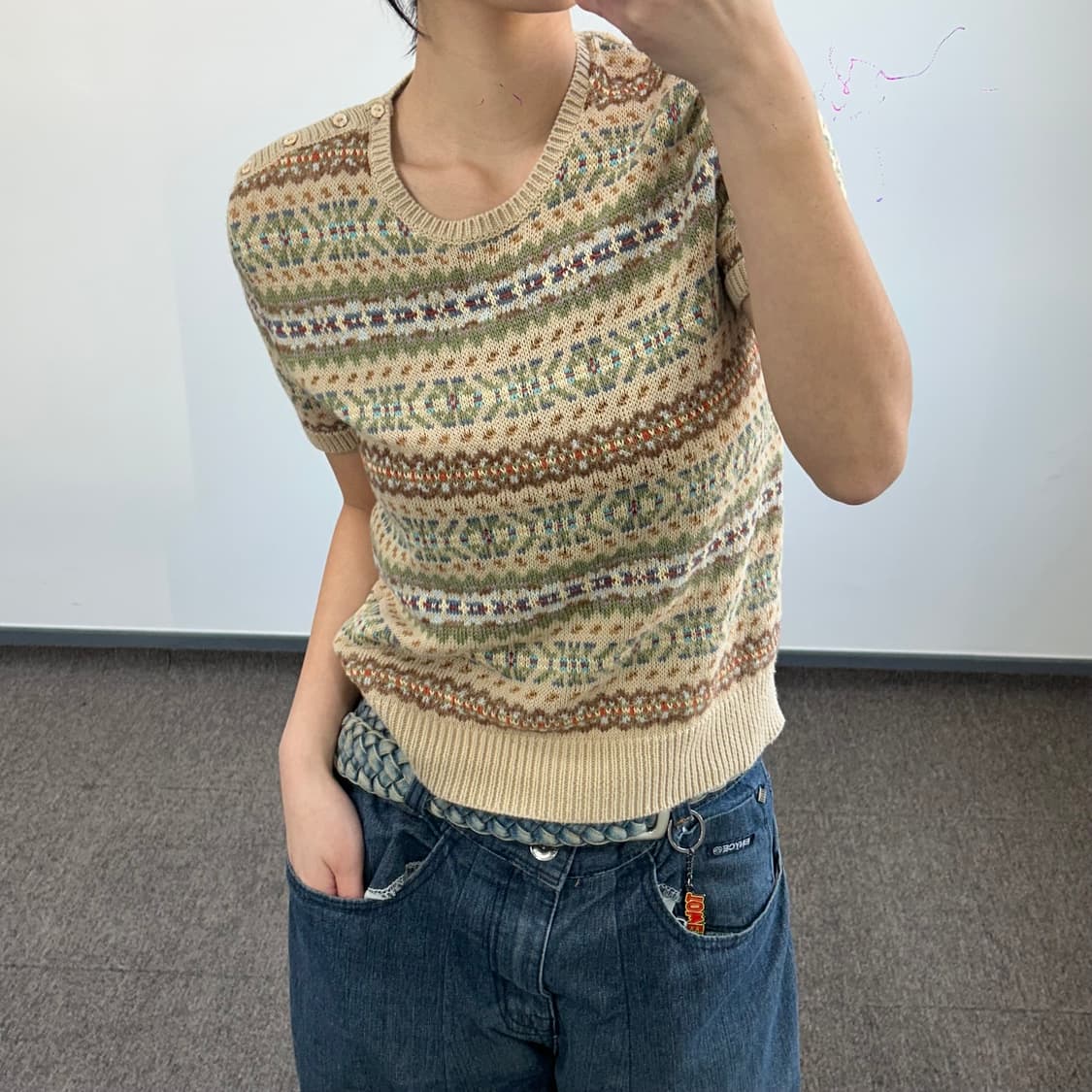 Polo 폴로 패턴 숄터 버튼 반팔 니트 상품이미지1