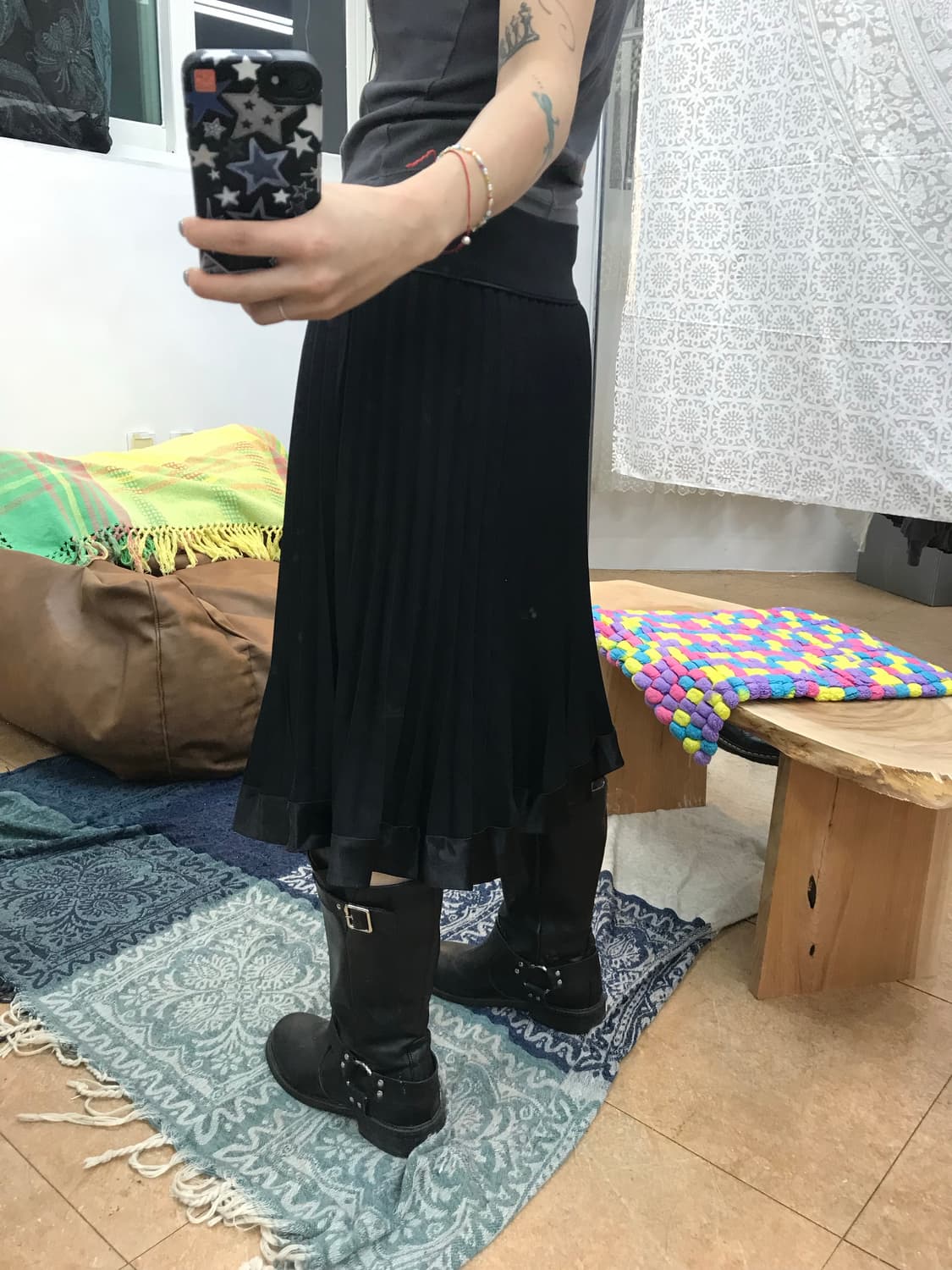 더블버튼 플리츠 미디스커트  상품이미지2