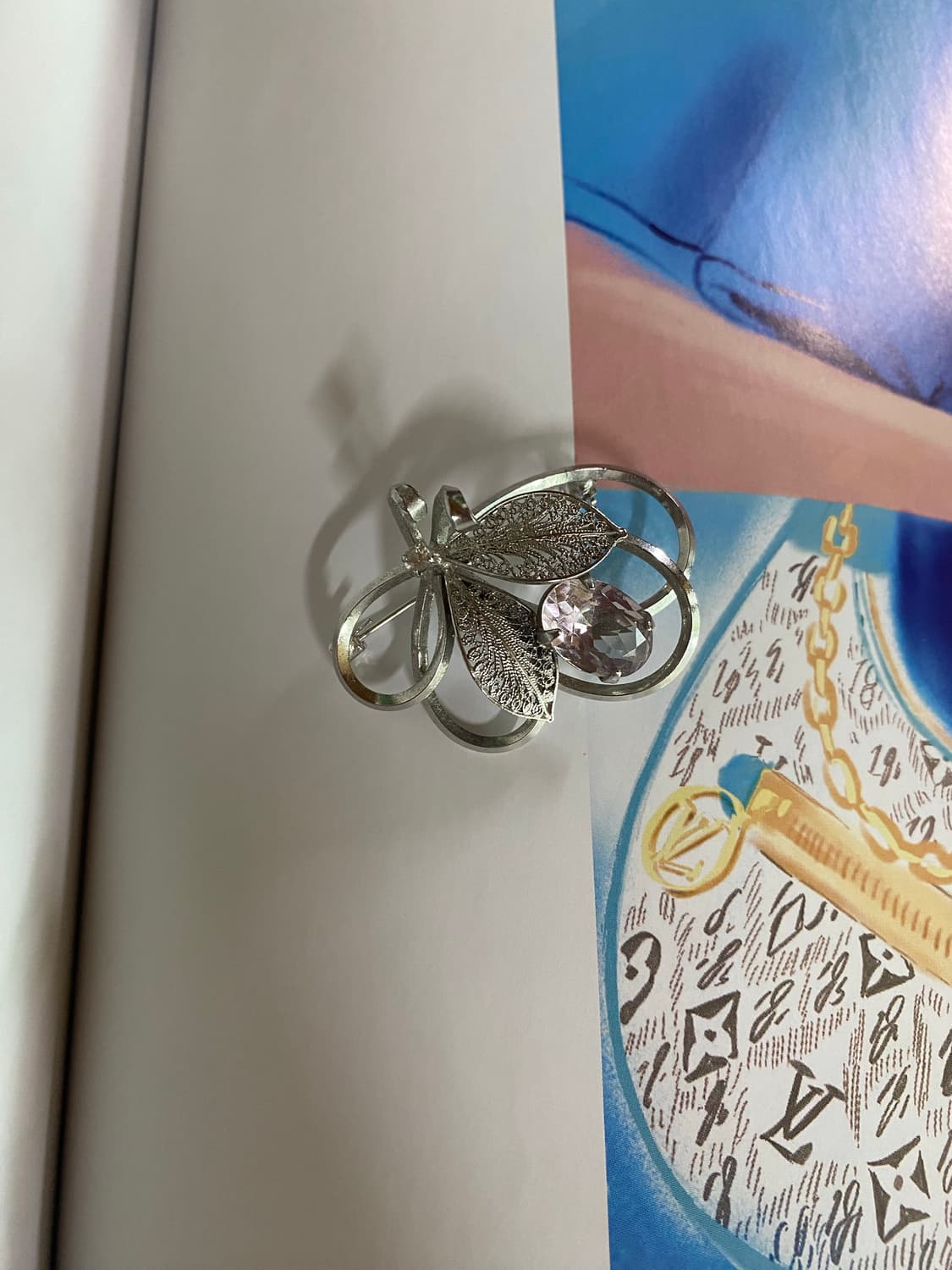 연핑크 스톤 실버 빈티지 브로치 상품이미지4