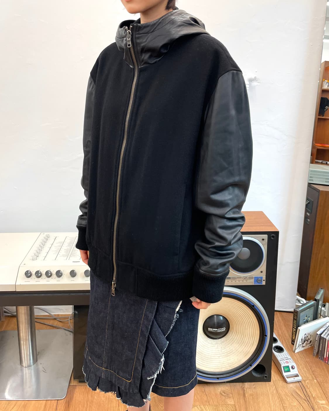 [XL] 아르마니 익스체인지 울 레더 후드 자켓 상품이미지2