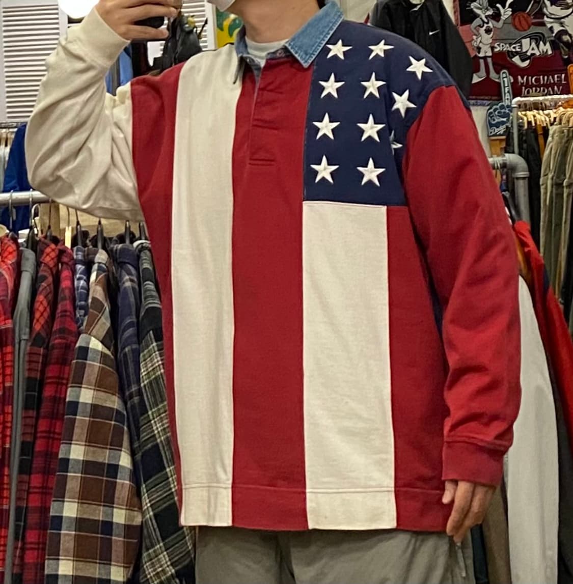 대장급)90s USA 타미힐피거 올드스쿨 빅로고 럭비티 상품이미지5