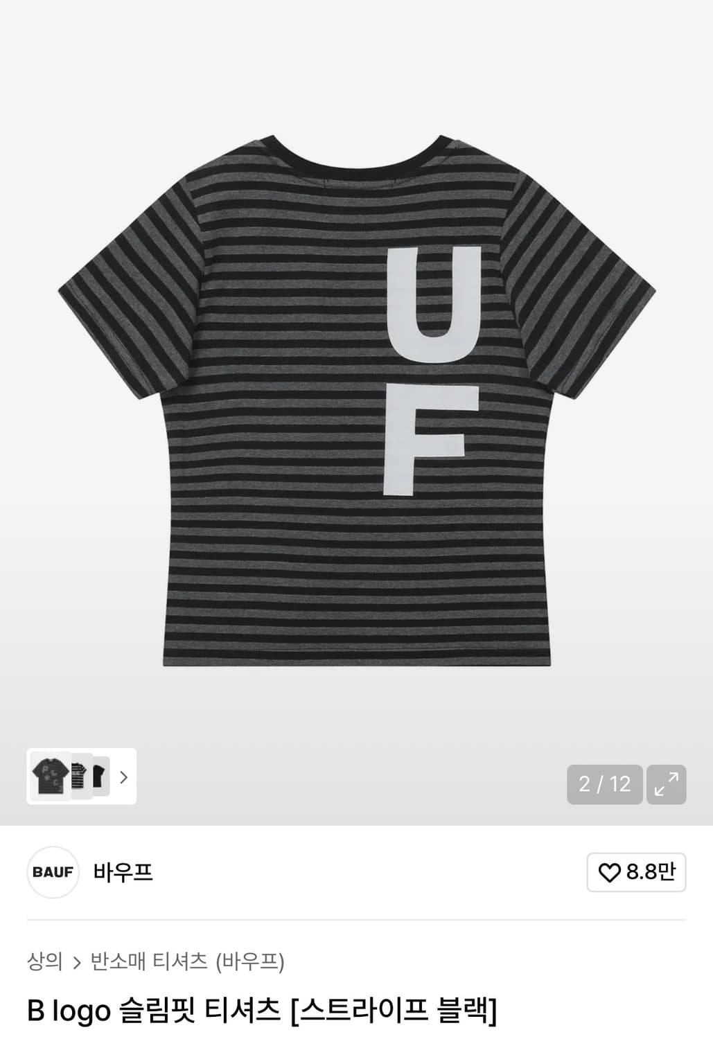 바우프 BAUF B logo 슬림핏 반팔 티셔츠 (스트라이프 블랙) 상품이미지2