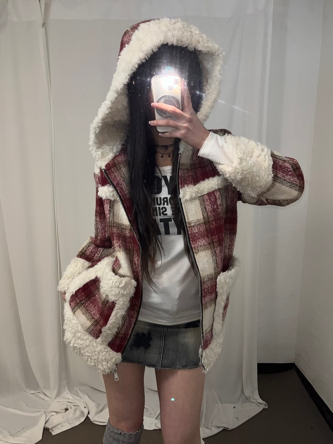 캐캐체st 후드 타탄체크 코트  상품이미지8